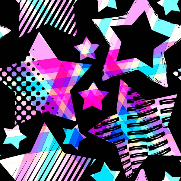 Estrellas Abstractas Sin Costuras Patrón Grunge Áspero Plantilla Diseño Moderno — Vector de stock