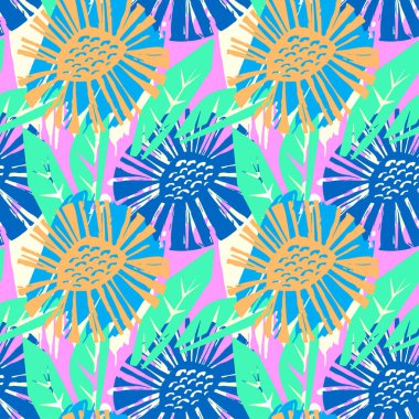 Sorunsuz vektör flkoral desen. Fırça kalem elle çizilmiş doodle soyut çapraz çiçek şekil doku.