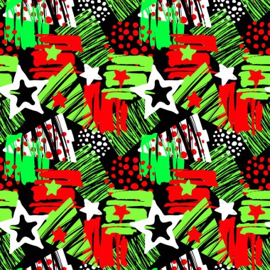 Dikişsiz Noel yinelenen el el sanatları etkileyici mürekkep desen. Funky tarzı doku, poster için kumaş sarma, dekorasyon, tebrik kartı, tekstil veya t-shirt giyim tasarım, farklı karalamalar ile boyalı.
