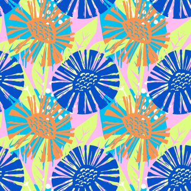 Sorunsuz vektör flkoral desen. Fırça kalem elle çizilmiş doodle soyut çapraz çiçek şekil doku.