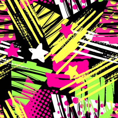 Dikişsiz Noel yinelenen el el sanatları etkileyici mürekkep desen. Funky tarzı doku, poster için kumaş sarma, dekorasyon, tebrik kartı, tekstil veya t-shirt giyim tasarım, farklı karalamalar ile boyalı.