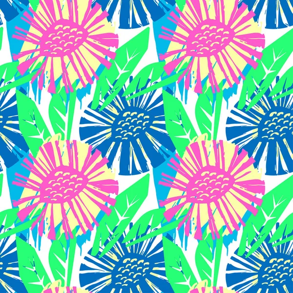 Modèle Floral Vectoriel Sans Couture Brosse Stylo Dessiné Main Doodle — Image vectorielle