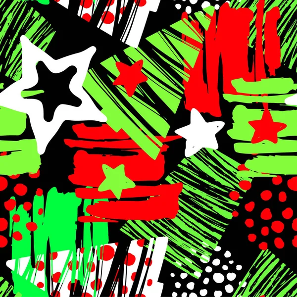 シームレスなクリスマス繰り返しハンド クラフト表現力豊かなインクのパターン ファンキーなスタイルを描いたテクスチャ グリーティング カード テキスタイルやアパレル デザインの シャツの生地について異なる落書きポスター — ストックベクタ