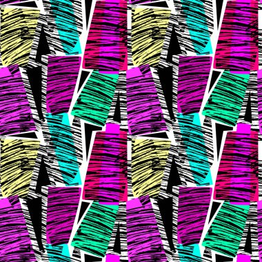 Soyut geometrik sorunsuz kaba grunge desen, modern tasarım şablonu. Hipster trendy boyalı stil doku, poster farklı doodle elemanları ile. Kentsel parlak gençlik Tekstil örnek