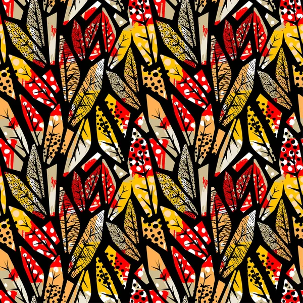 Autumn Leaves Seamless Pattern Trendy Painted Style Texture Bright Print — Stock Vector