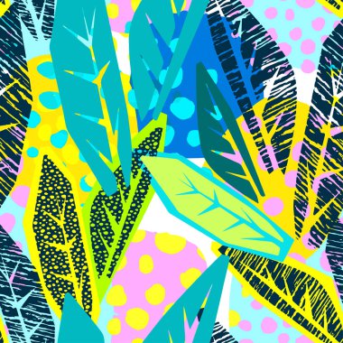 Soyut çiçek sorunsuz kaba grunge desen, modern tasarım şablonu. Hipster trendy boyalı stil doku, poster farklı doodle elemanları ile. Kentsel parlak gençlik Tekstil örnek