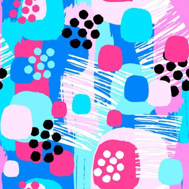 Soyut çiçek sorunsuz kaba grunge desen, modern tasarım şablonu. Hipster trendy boyalı stil doku, poster farklı doodle elemanları ile. Kentsel parlak gençlik Tekstil örnek