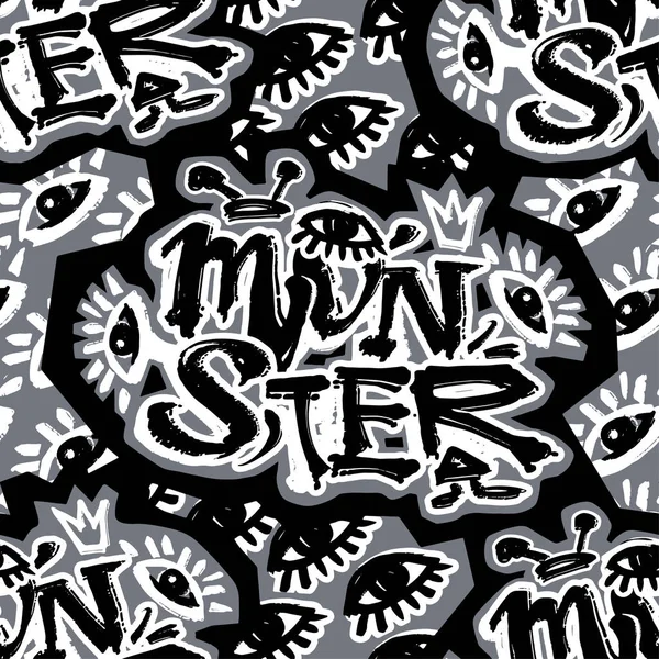 Monsterfunky Sem Costura Padrão Grunge Áspero Moderno Design Template Trendy — Vetor de Stock