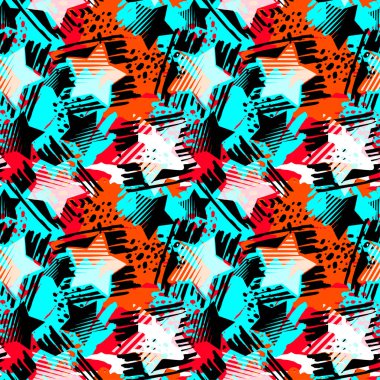 Yıldız sorunsuz baskı, tekstil mürekkep fırça darbeleri tasarım doodle grunge doku tarzı. Benzersiz çizik, suluboya arka plan deyimiyle. 