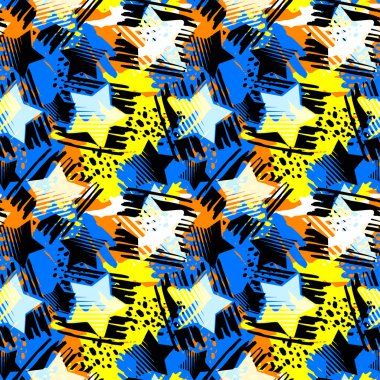 Yıldız sorunsuz baskı, tekstil mürekkep fırça darbeleri tasarım doodle grunge doku tarzı. Benzersiz çizik, suluboya arka plan deyimiyle. 