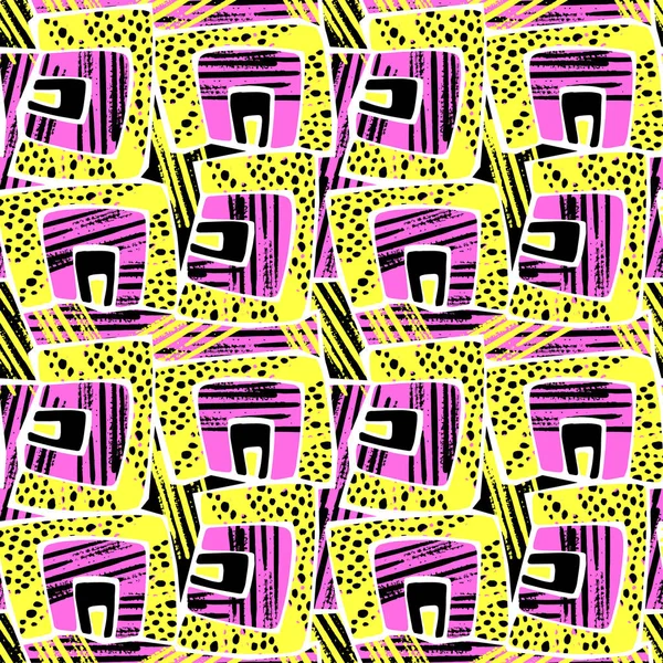 Retro Geometrický Vzor Bezešvé Tahů Štětce Textilní Design Doodle Grunge — Stockový vektor