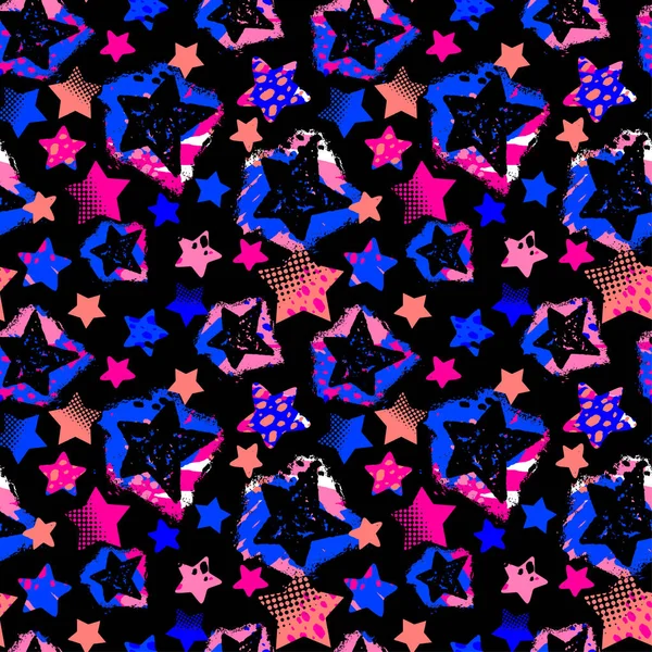 Sterne Nahtlosen Druck Tusche Pinselstriche Design Doodle Grunge Textur Style — Stockvektor
