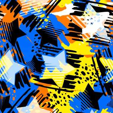 Yıldız sorunsuz baskı, tekstil mürekkep fırça darbeleri tasarım doodle grunge doku tarzı. Benzersiz çizik, suluboya arka plan deyimiyle. 