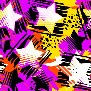 Yıldız sorunsuz baskı, tekstil mürekkep fırça darbeleri tasarım doodle grunge doku tarzı. Benzersiz çizik, suluboya arka plan deyimiyle. 