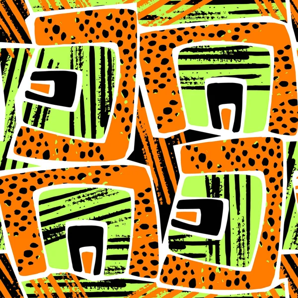 Ретро Геометричний Безшовний Візерунок Дизайн Мазків Текстильної Фарби Каракулі Стилі — стоковий вектор