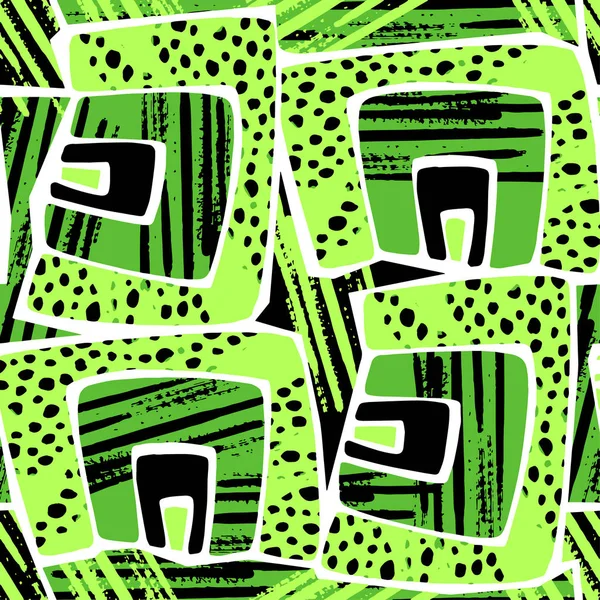 Retro Geometriska Sömlösa Mönster Textil Bläck Penseldrag Utforma Doodle Grunge — Stock vektor