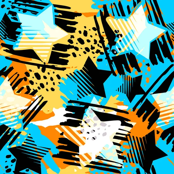 Hvězdy Bezproblémový Tisk Textilní Inkoustů Tahy Štětce Doodle Grunge Textura — Stockový vektor