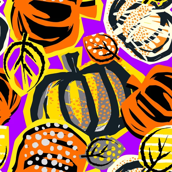 Modèle Sans Couture Citrouille Thanksgiving Texture Style Peint Mode Affiche — Image vectorielle
