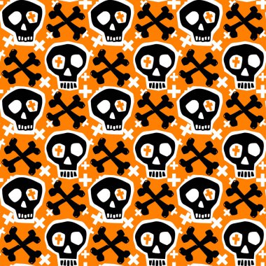 Kafatası funky sorunsuz kaba grunge desen, modern tasarım şablonu. Hipster trendy boyalı stil doku, poster farklı doodle elemanları ile. Kentsel parlak gençlik Tekstil örnek