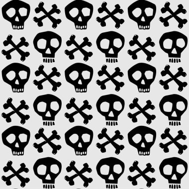 Kafatası funky sorunsuz kaba grunge desen, modern tasarım şablonu. Hipster trendy boyalı stil doku, poster farklı doodle elemanları ile. Kentsel parlak gençlik Tekstil örnek