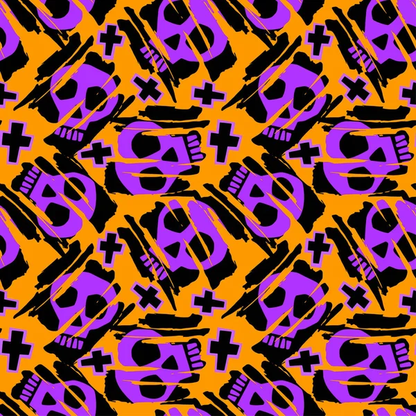 Skull Funky Seamless Rough Grunge Pattern Modern Design Template Hipster — Stock Vector
