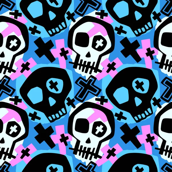 Calavera Niños Niñas Funky Ropa Moderna Print Seamless Estilo Graffiti — Archivo Imágenes Vectoriales