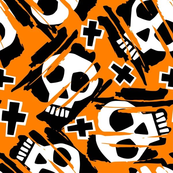 Calavera Funky Patrón Grunge Sin Costuras Plantilla Diseño Moderno Hipster — Archivo Imágenes Vectoriales