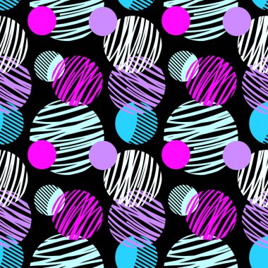 Soyut geometrik sorunsuz daireler desen, spor giyim baskı, gençlik parlak dinamik geometrik motif, grafiti tarzı modern triko, Mayo, tayt