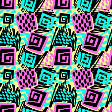 Spor giyim baskı, gençlik seamless modeli, parlak dinamik geometrik motif, grafiti tarzı modern triko, Mayo, tayt