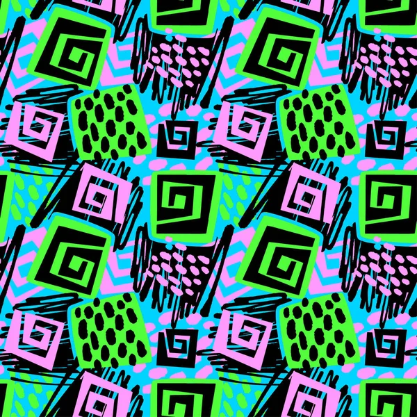 Sportswear print, youth seamless pattern, bright dynamic geometric motif, graffiti style of modern knitwear, swimwear, leggings