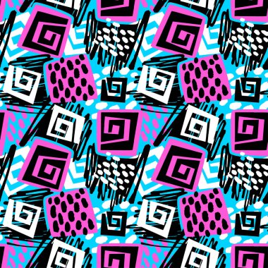 Spor giyim baskı, gençlik seamless modeli, parlak dinamik geometrik motif, grafiti tarzı modern triko, Mayo, tayt