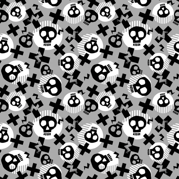 Punk Motif Sans Couture Avec Crânes Funky Peints Gras Grunge — Image vectorielle