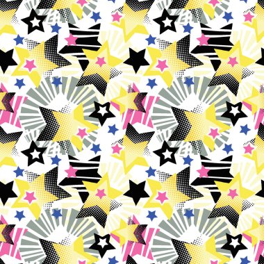 Yıldız şekiller grafiti Dikişsiz el el sanatları etkileyici mürekkep hipster desen. Funky tarzı doku Tekstil, sarma, Dekorasyon, poster, tekstil veya t-shirt baskı tasarımı için farklı karalamalar ile boyalı.