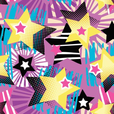 Yıldız şekiller grafiti Dikişsiz el el sanatları etkileyici mürekkep hipster desen. Funky tarzı doku Tekstil, sarma, Dekorasyon, poster, tekstil veya t-shirt baskı tasarımı için farklı karalamalar ile boyalı.