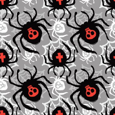 Örümcek funky sorunsuz kaba grunge desen, modern tasarım şablonu. Hipster trendy boyalı stil doku, poster farklı doodle elemanları ile. Kentsel parlak gençlik Tekstil örnek