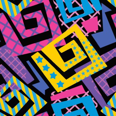 Soyut geometrik sorunsuz kaba grunge desen, modern tasarım şablonu. Hippi tarzı doku, poster farklı doodle hatları ve üst üste gelen fırça darbeleri ile boyalı. Kentsel parlak Tekstil örnek