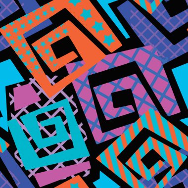 Soyut geometrik sorunsuz kaba grunge desen, modern tasarım şablonu. Hippi tarzı doku, poster farklı doodle hatları ve üst üste gelen fırça darbeleri ile boyalı. Kentsel parlak Tekstil örnek