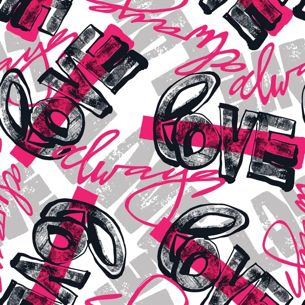 Love Graffiti Seamless Hand Lettered Text Typographic Style Print Valentine — Stock Vector