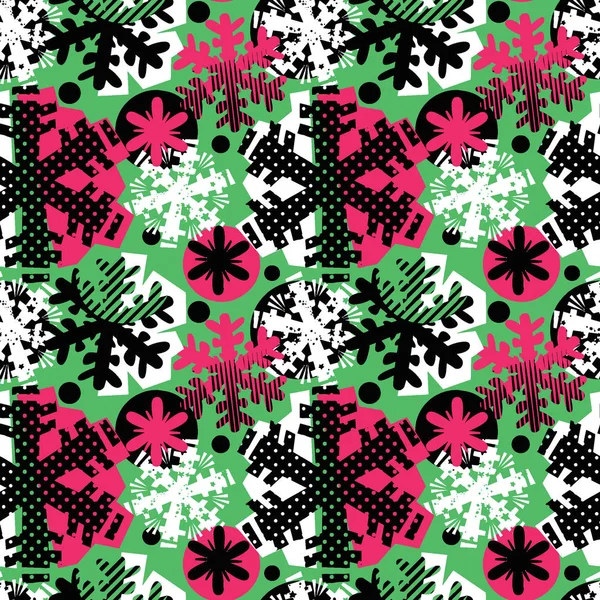 Patrón Copos Nieve Sin Costuras Tinta Expresiva Artesanal Navidad Textura — Vector de stock