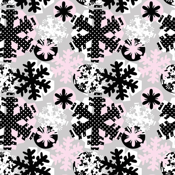 Patrón Copos Nieve Sin Costuras Tinta Expresiva Artesanal Navidad Textura — Archivo Imágenes Vectoriales