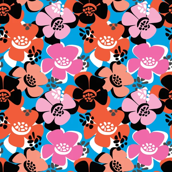 Fleurs Printemps Motif Vectoriel Sans Couture Texture Peinte Style Funky — Image vectorielle