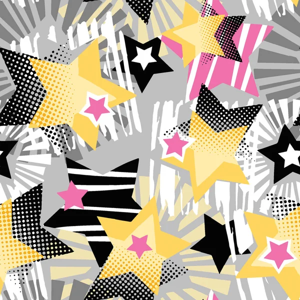 Звезда Формы Граффити Бесшовные Ручной Работы Выразительные Чернила Хипстер Pattern — стоковый вектор
