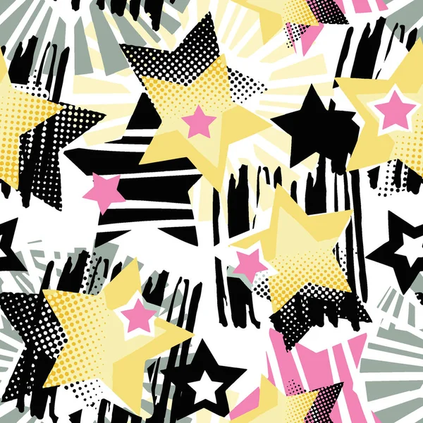 Звезда Формы Граффити Бесшовные Ручной Работы Выразительные Чернила Хипстер Pattern — стоковый вектор
