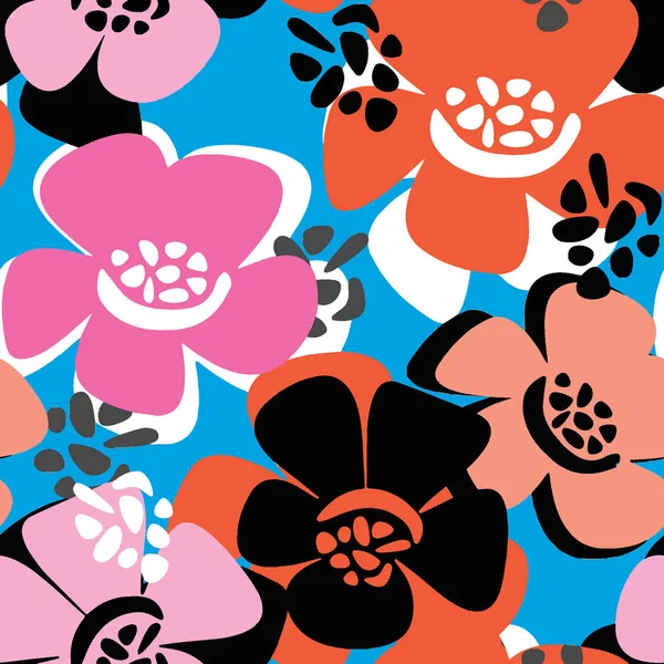 Våren Blommor Sömlös Vektor Mönster Funky Stil Målad Textur Affisch — Stock vektor