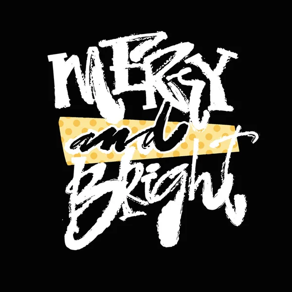 Merry Bright Stampa Natalizia Calligrafica Con Scritte Mano Struttura Stile — Vettoriale Stock