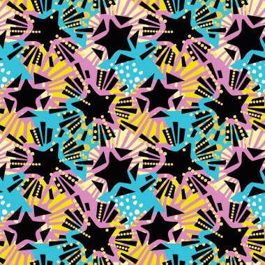 Yıldız şenlikli baskı, sorunsuz motifi, Noel el el sanatları etkileyici mürekkep tekrar trendy desen. Doku duvar kağıdı, farklı için kaydırma, dekorasyon, tebrik kartı, tekstil kumaş için doodles