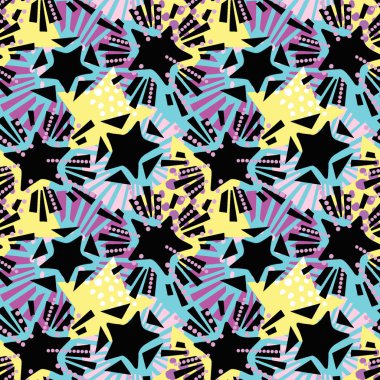 Yıldız şenlikli baskı, sorunsuz motifi, Noel el el sanatları etkileyici mürekkep tekrar trendy desen. Doku duvar kağıdı, farklı için kaydırma, dekorasyon, tebrik kartı, tekstil kumaş için doodles