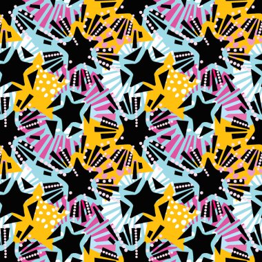 Yıldız şenlikli baskı, sorunsuz motifi, Noel el el sanatları etkileyici mürekkep tekrar trendy desen. Doku duvar kağıdı, farklı için kaydırma, dekorasyon, tebrik kartı, tekstil kumaş için doodles