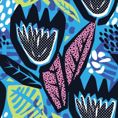 Çiçek oyma sorunsuz kaba Yazdır, modern sorunsuz tasarım şablonu. Geometrik eğri trendy tarzı doku, poster farklı doodle elemanları ile boyalı. İç, kumaş, Tekstil için mükemmel