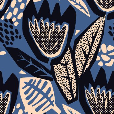 Çiçek oyma sorunsuz kaba Yazdır, modern sorunsuz tasarım şablonu. Geometrik eğri trendy tarzı doku, poster farklı doodle elemanları ile boyalı. İç, kumaş, Tekstil için mükemmel